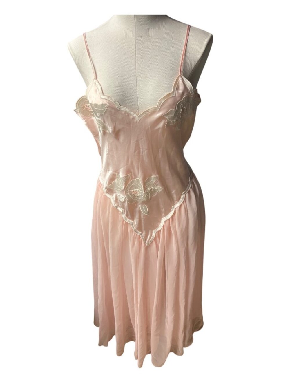 Vintage Victorias Secret Pink Satin & Sheer Embroidered Nightgown Slip Dress M